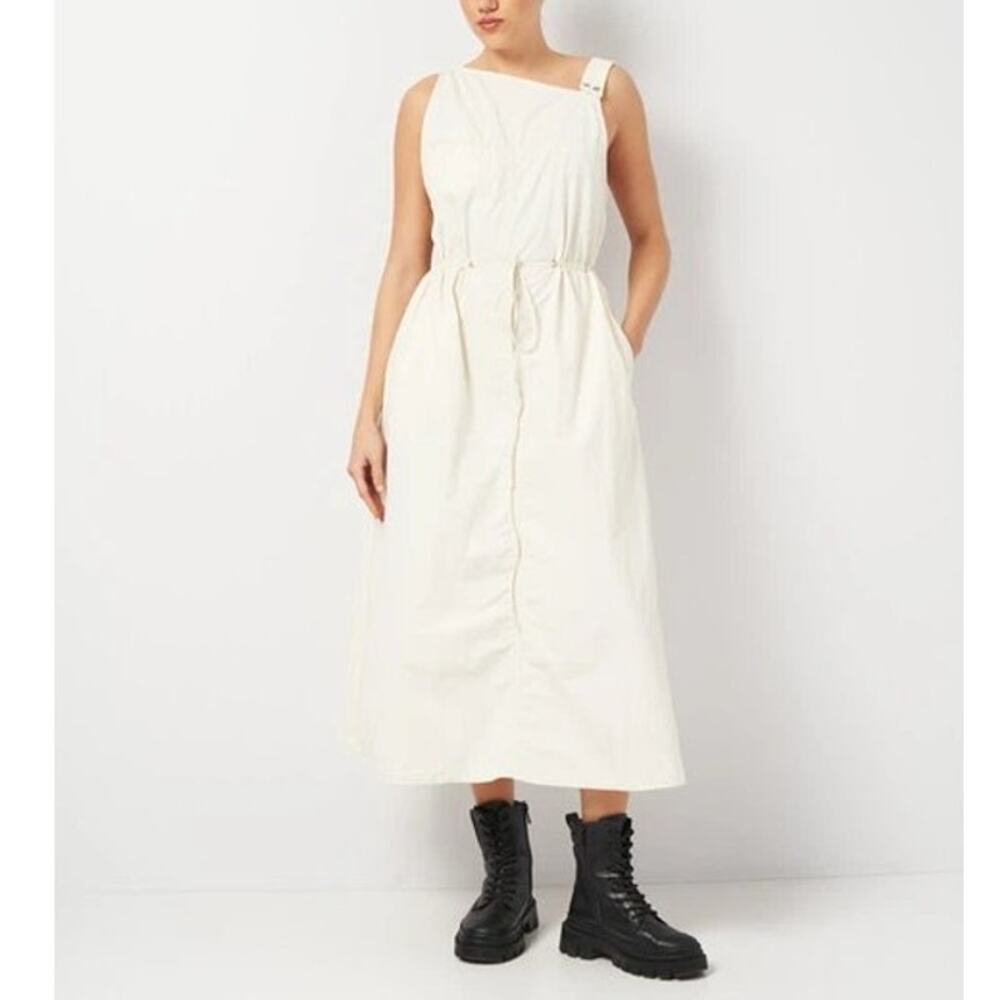 Zara Asymmetric Nylon Midi Dress Ecru White Size Small